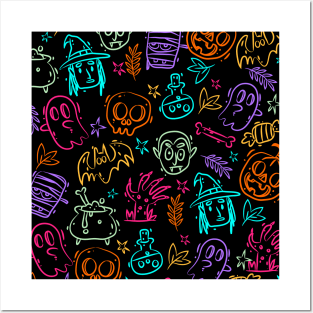 Neon Halloween Pattern Posters and Art